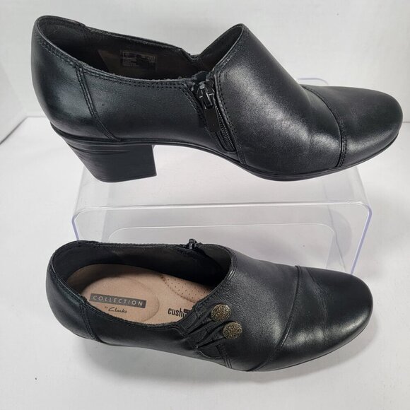 Clarks womens 8 Emslie Warren Slip On Loafer Black Leather Office Mid Heel - Picture 11 of 11